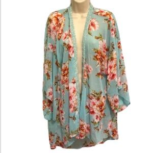BOG COLLECTIVE Kimono Cover Up Robe Powder Blue Floral XS